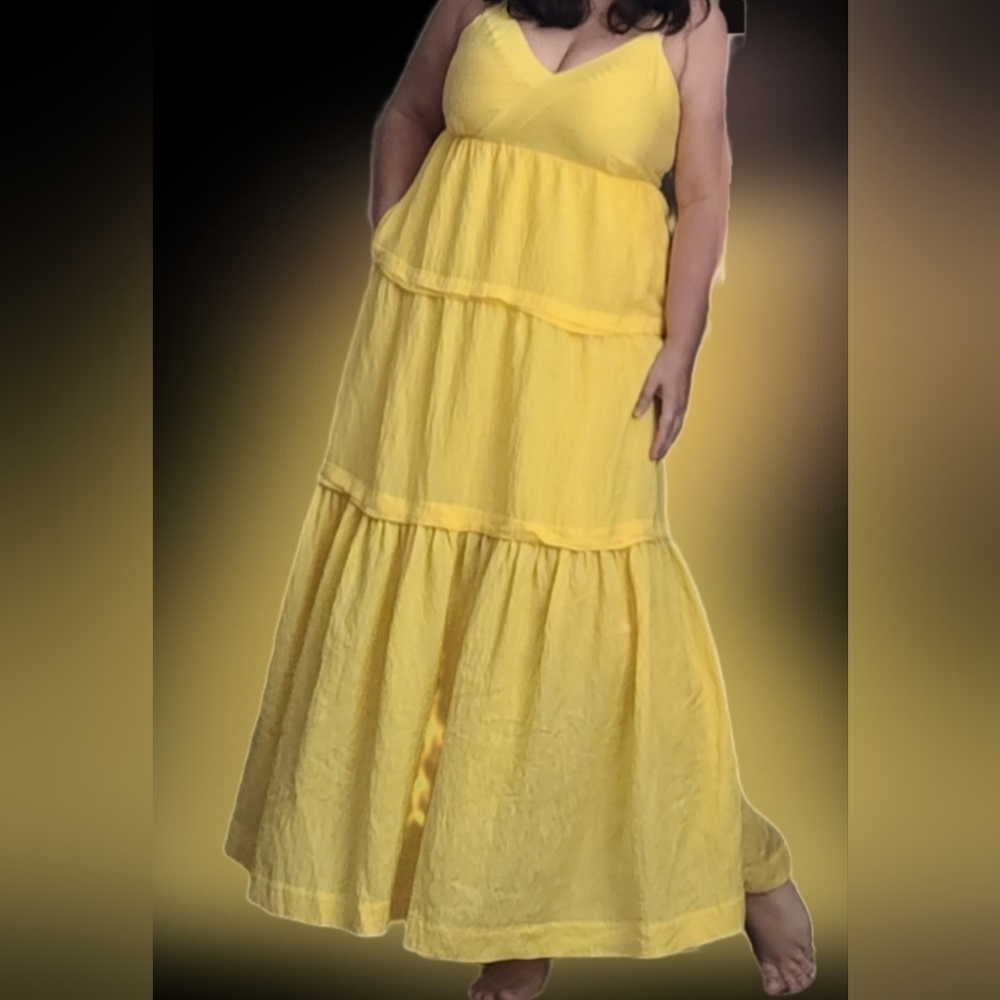Simply Vera Vera Wang Women's Summer Maxi Dress Rayon Tiered Yellow Large